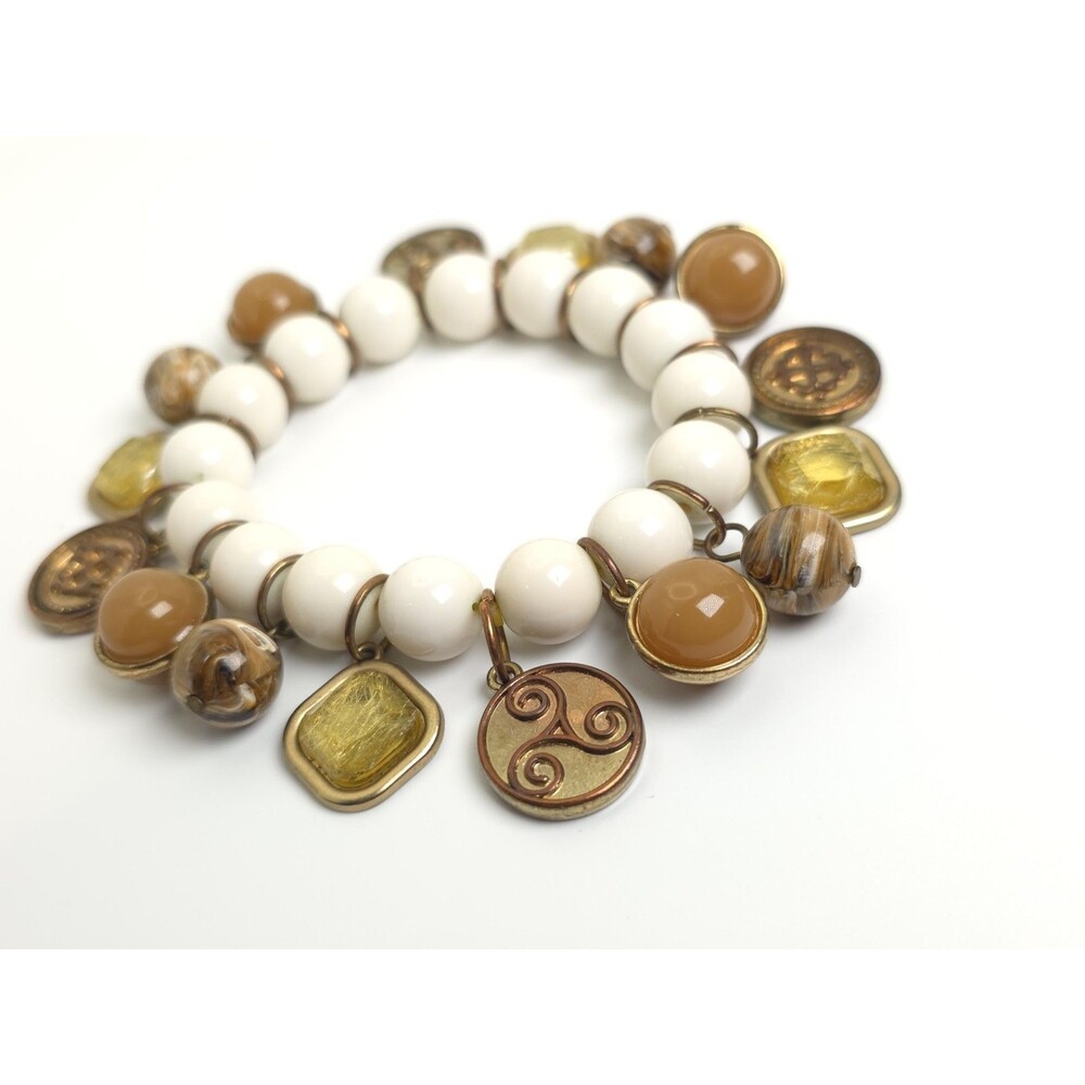 Vintage Handmade Charm  Stretch Bracelet - Brown Tones